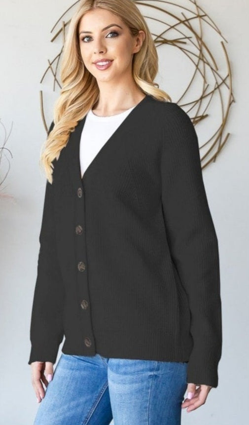 Boyfriend Button Cardigan-Black