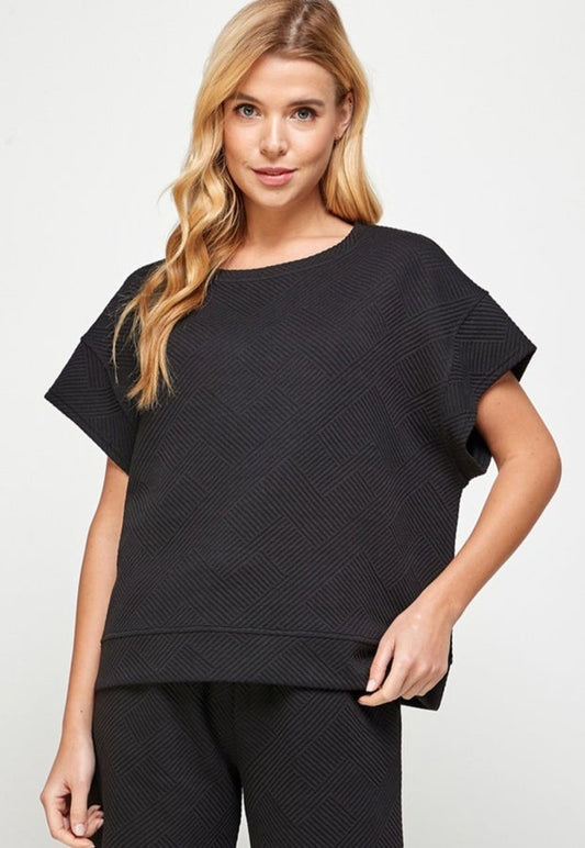 Textured Short Sleeve Top Black