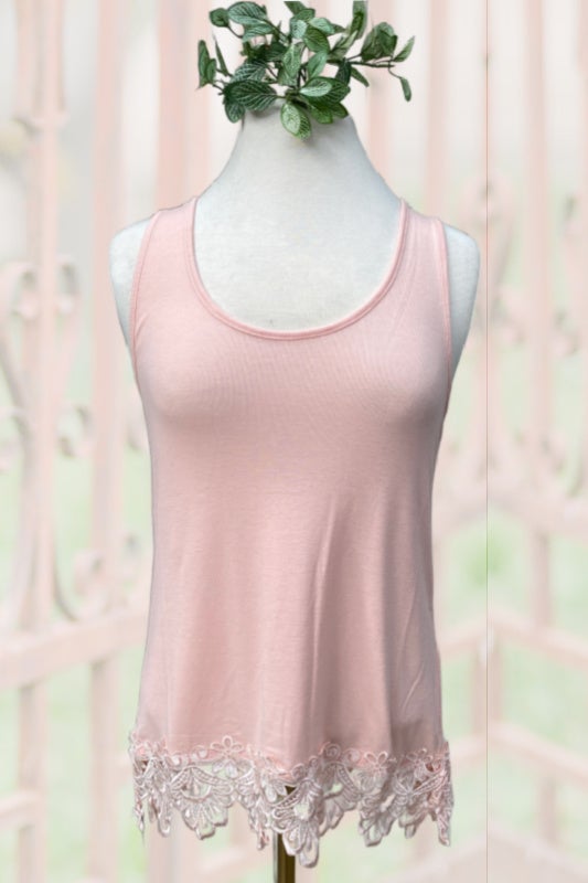 Origami Lace Bottom Tank Pink