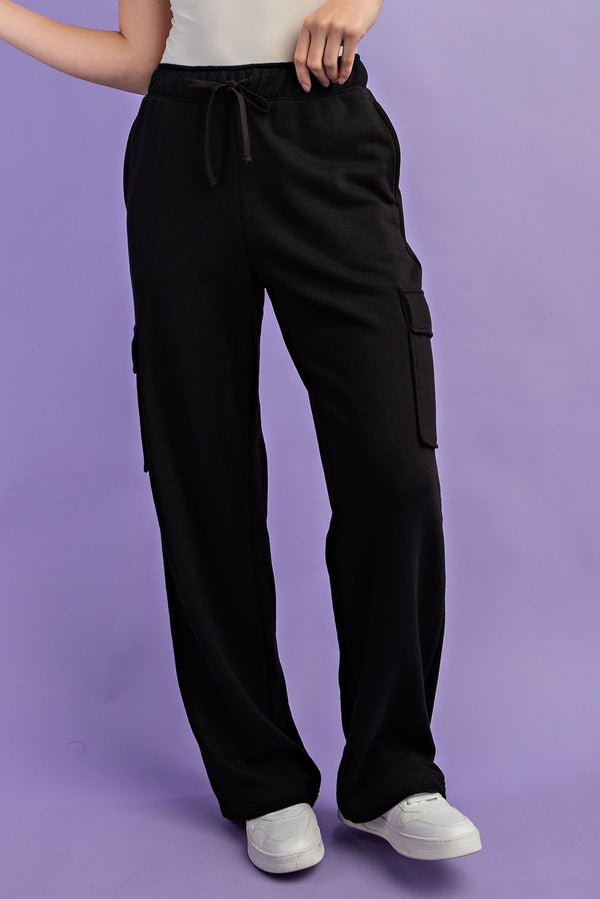 French Terry Straight Leg Cargo Sweatpant Black