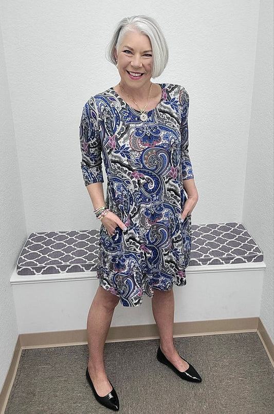 Laurel Dress in Blue Paisley