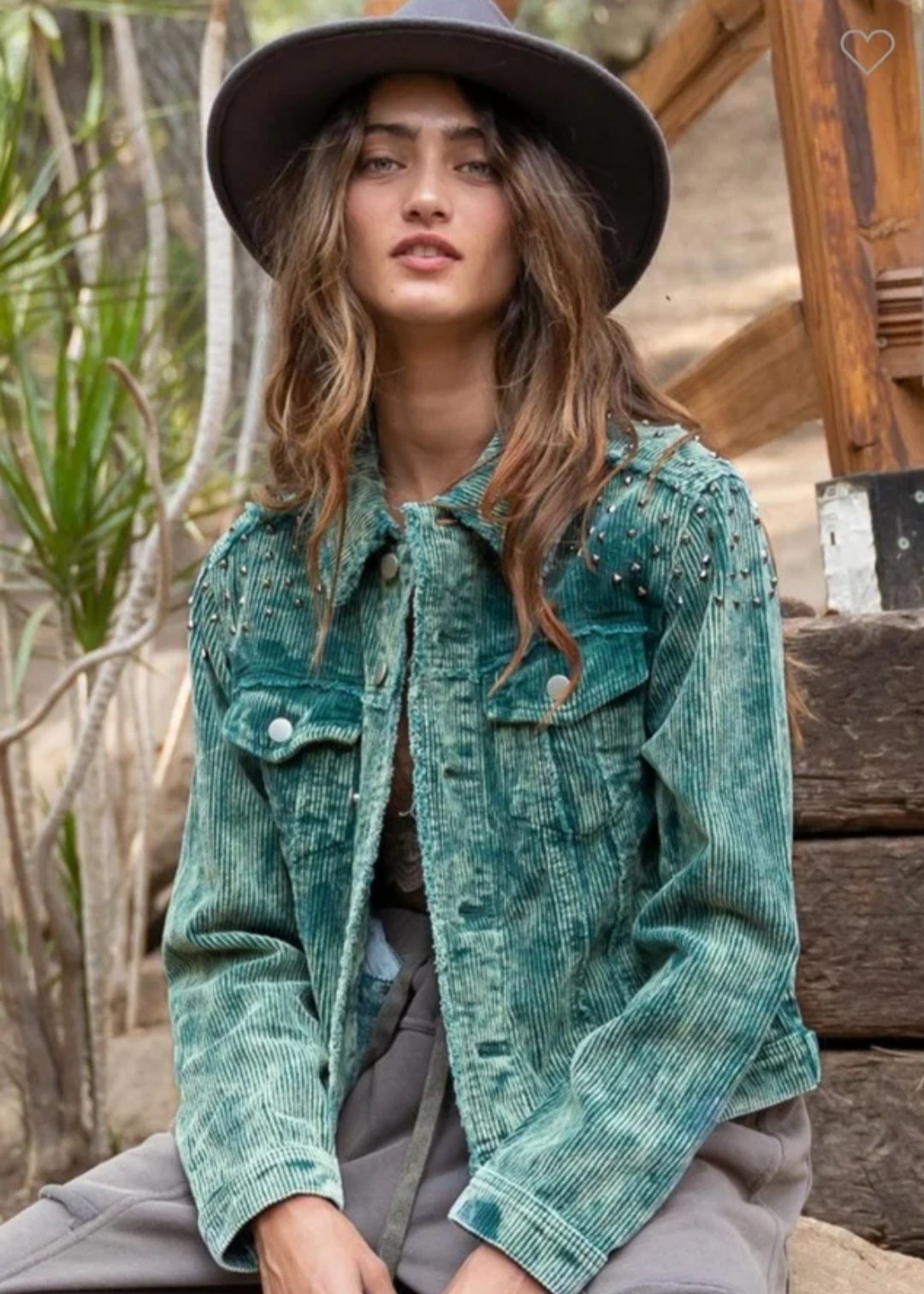 POL Corduroy Studded Jacket Emerald