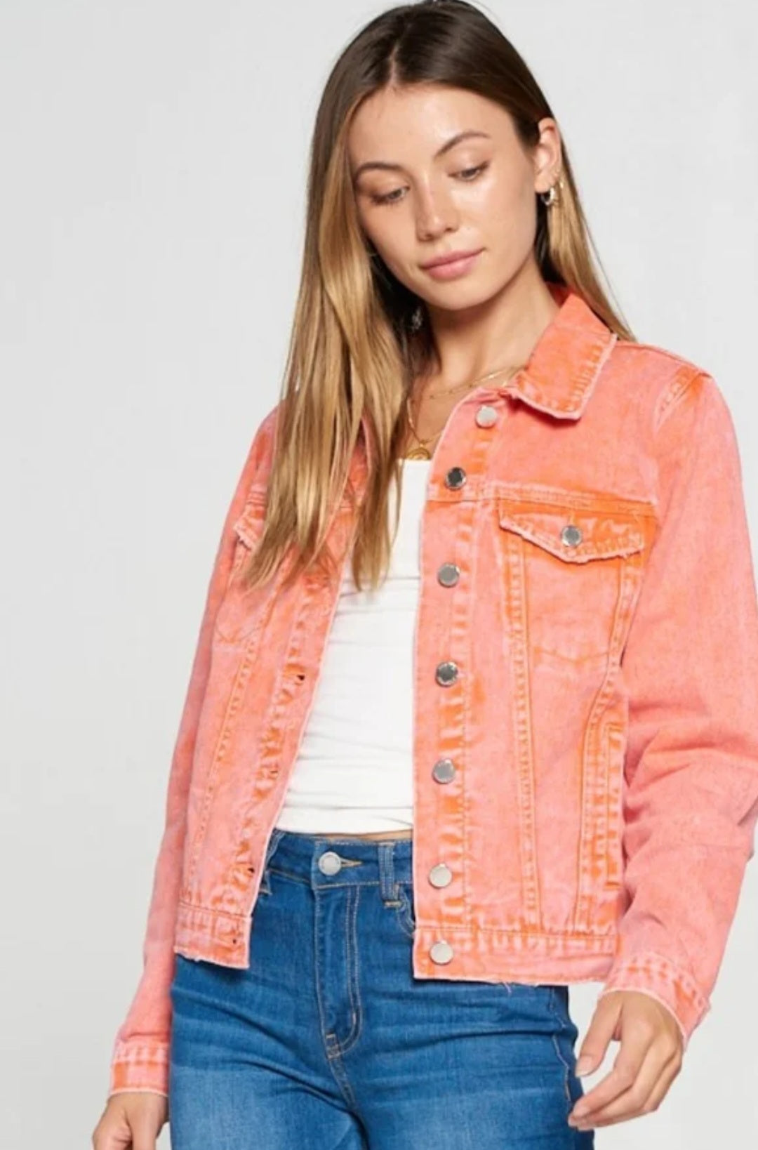 Acid Washed Denim Jacket Orange