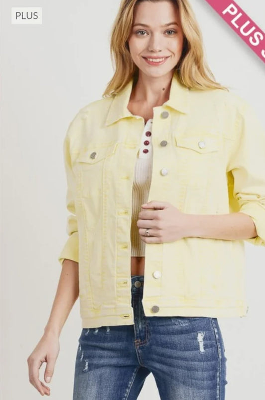 Acid Washed Denim Jacket Yellow Plus