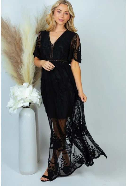 White Birch Jubilee Long Lace Dress Black