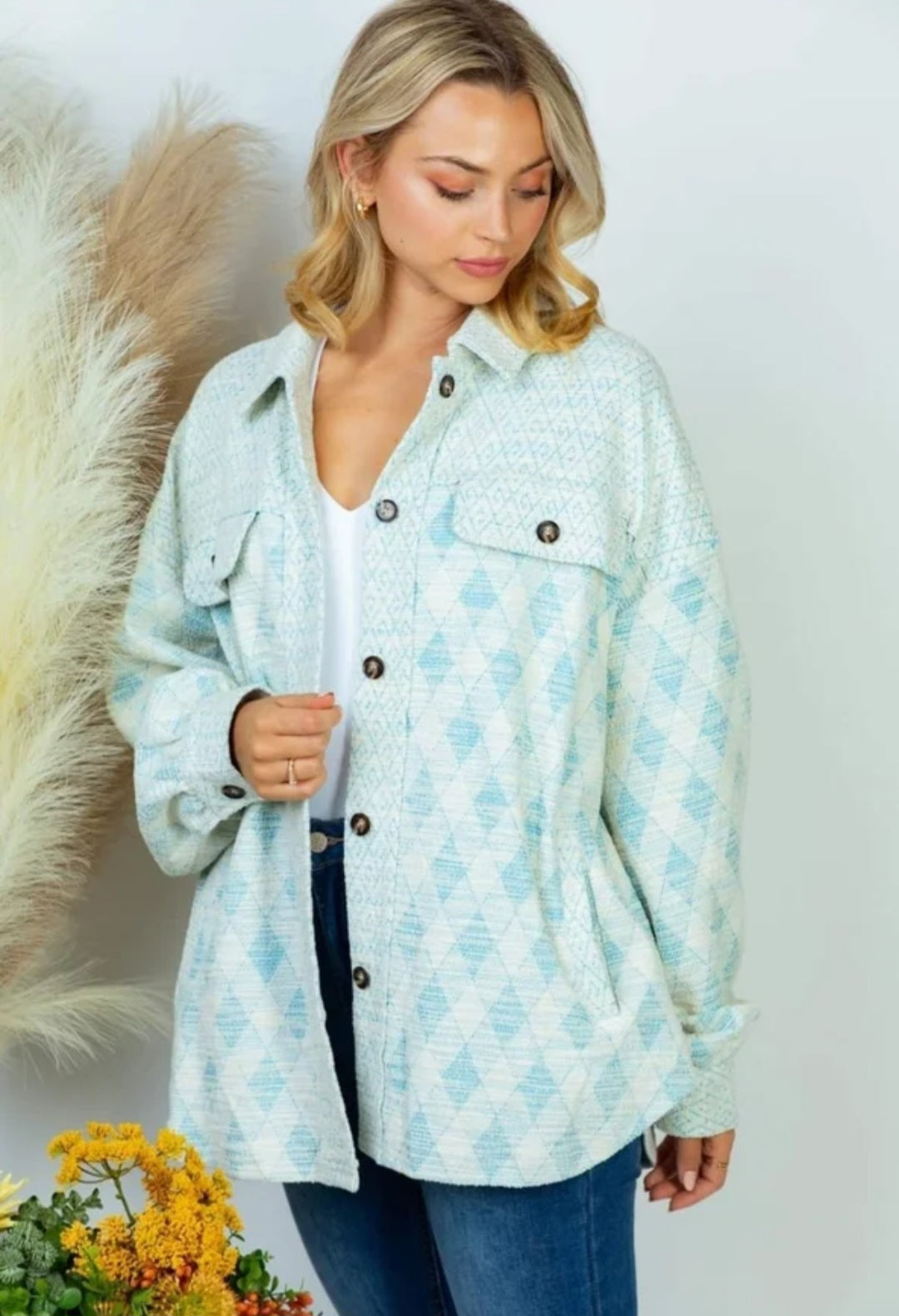 Diamonds Jacquard Shacket Aqua