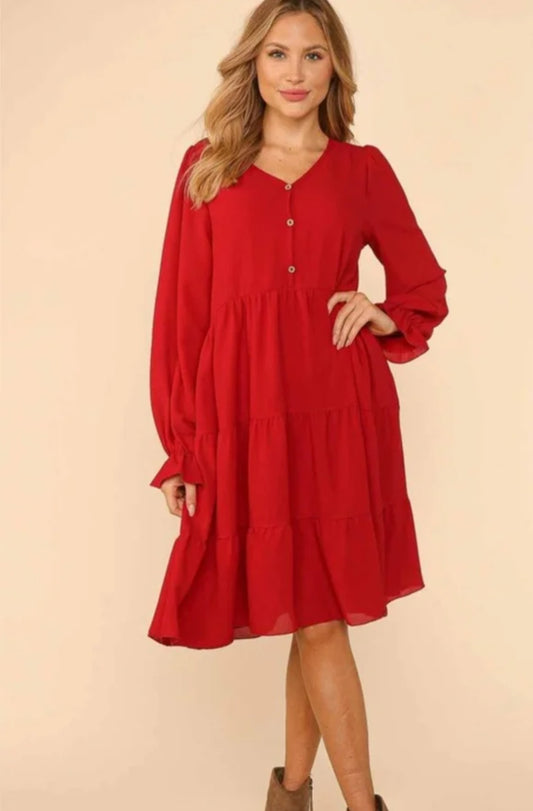 Haptics Deep Red Tiered Dress