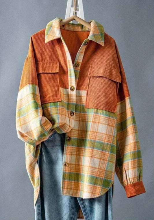 Corduroy and Plaid Shacket Rust