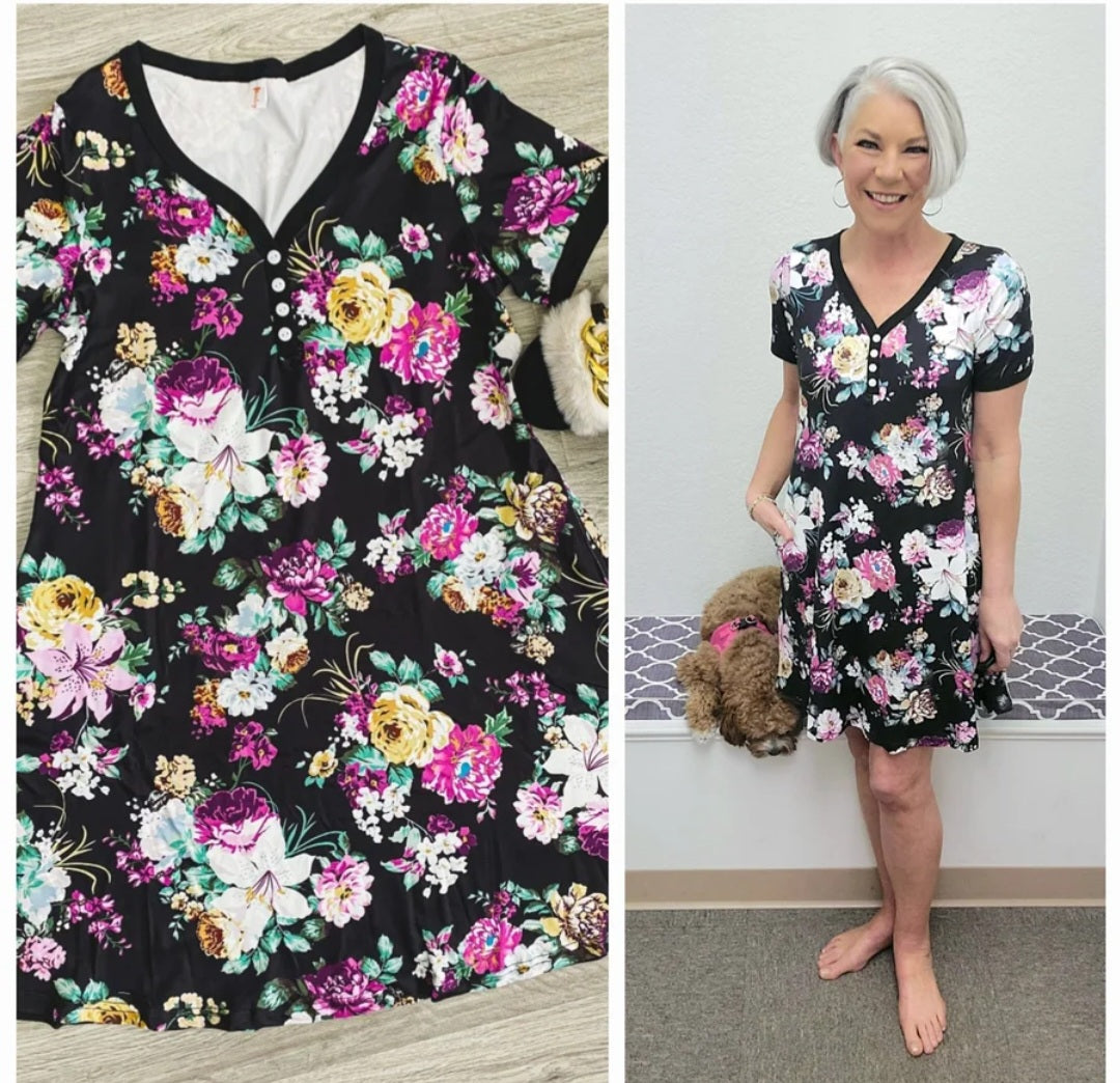 Shirley Pajama Gown Black Floral