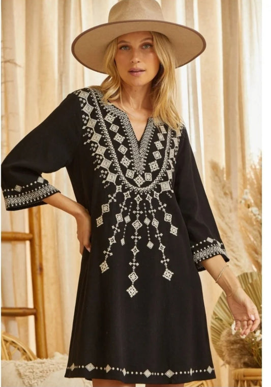 Stella Embroidered Dress Black