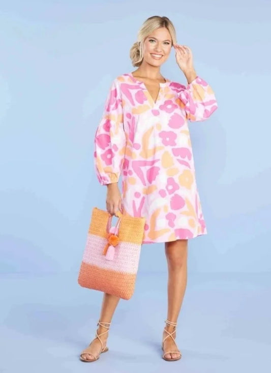 Mud Pie Pam Balloon Sleeve Dress Pink