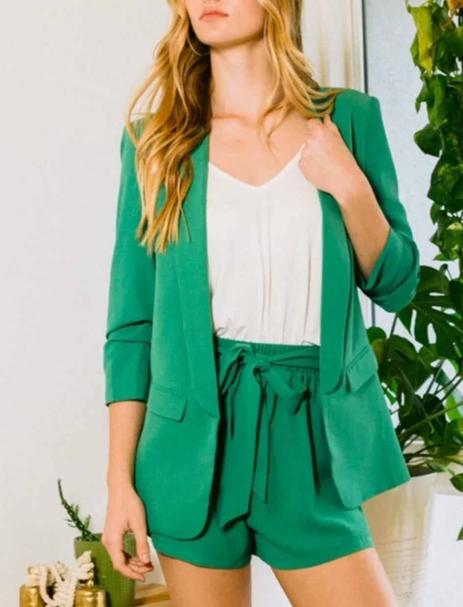 Scrunch Sleeve Blazer Grass Green