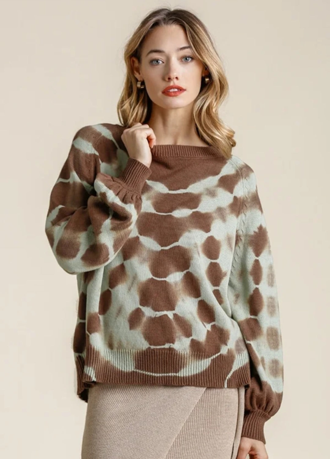 Umgee Tie Dye Sweater Brown/Sage