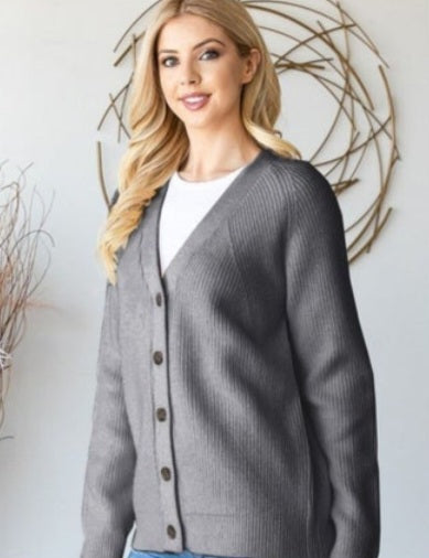 Boyfriend Button Cardigan-Gray