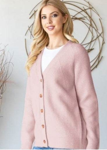 Boyfriend Button Cardigan-Blush