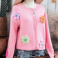 Crochet Flower Pink Cardigan Sweater