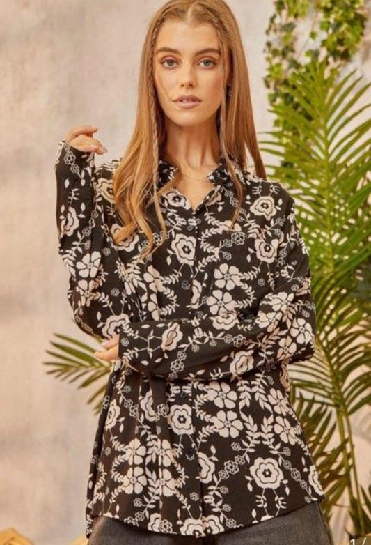 Sierra Button Up in Black and Cream