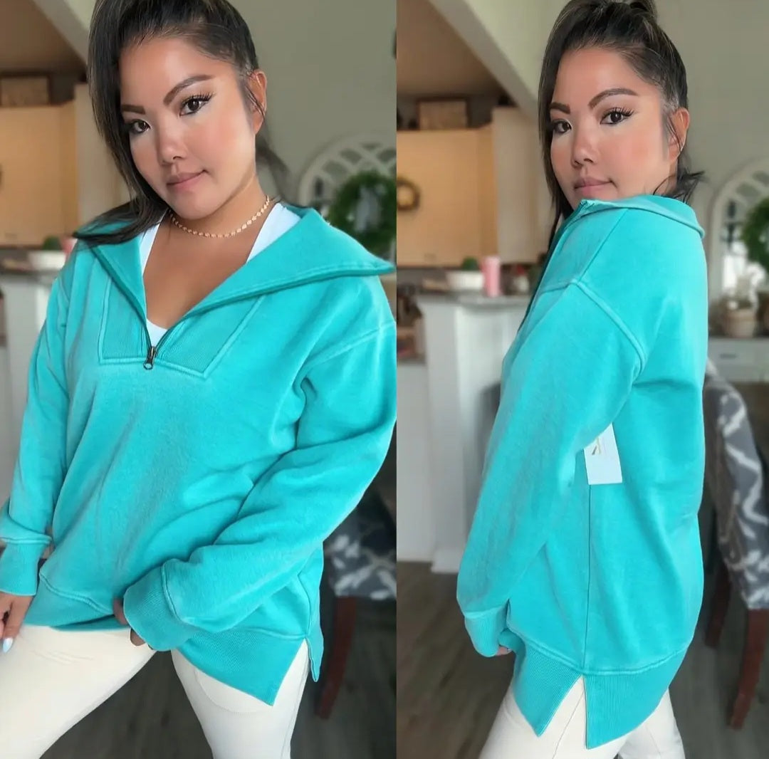 Teal Isabella Half Zip Pullover