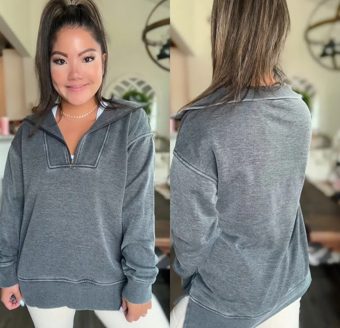 Charcoal Isabella Half Zip Pullover