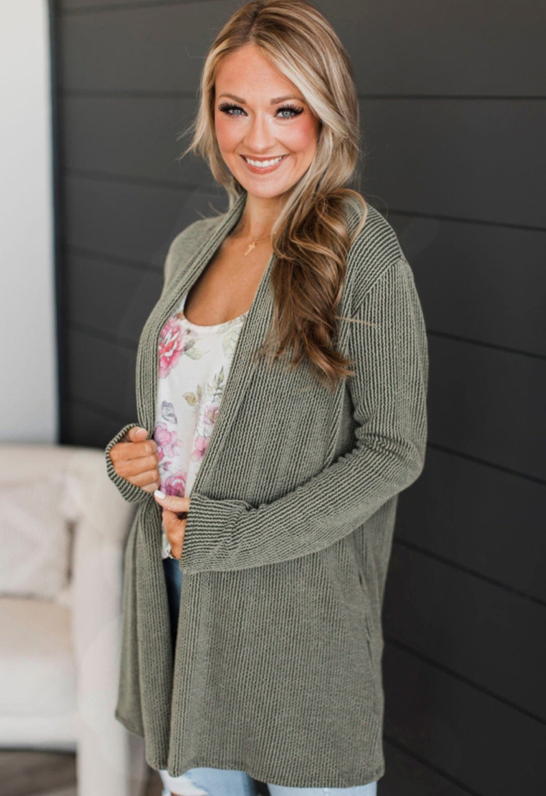 Urban Ribbed Cardigan Olive