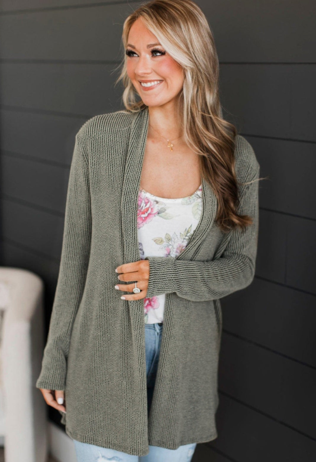 Urban Ribbed Cardigan Olive