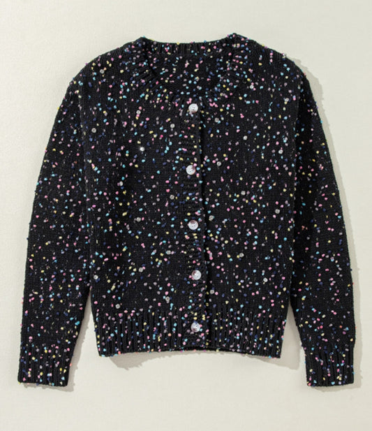 Confetti Dot Cardigan Black