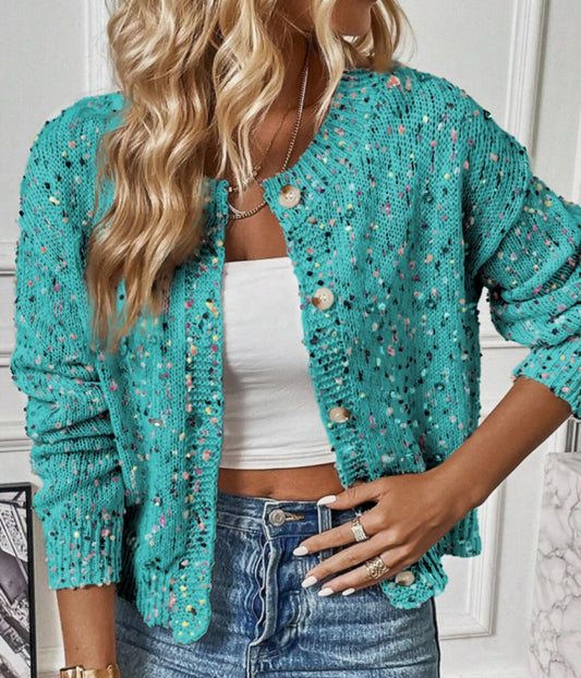 Confetti Dot Cardigan Teal