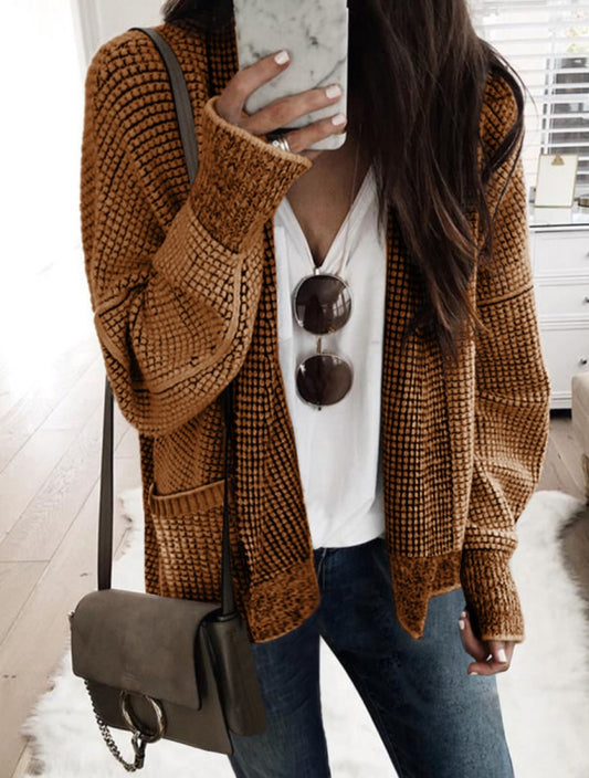 Chunky Honeycomb Cardigan Brown