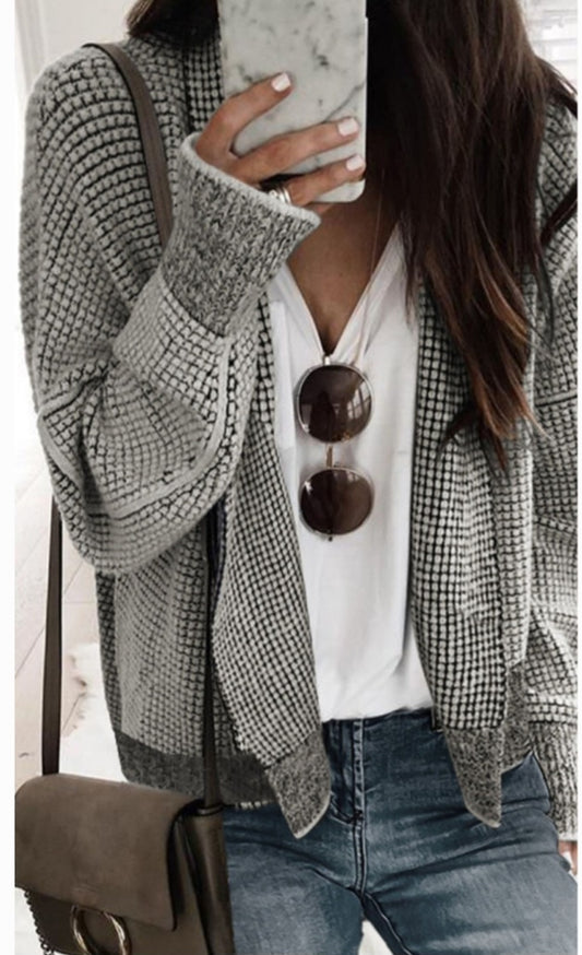 Chunky Honeycomb Cardigan Grey