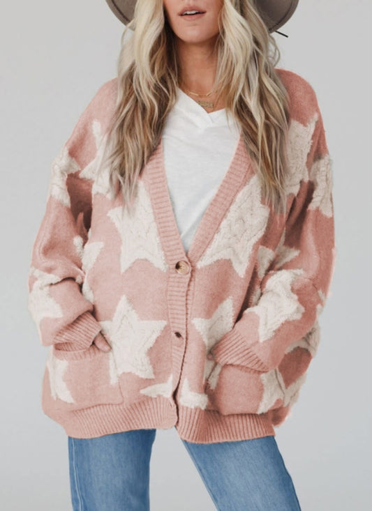 Blush Chenille Raised Star Cardigan