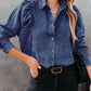 Pleated Sleeve Denim Top Blue