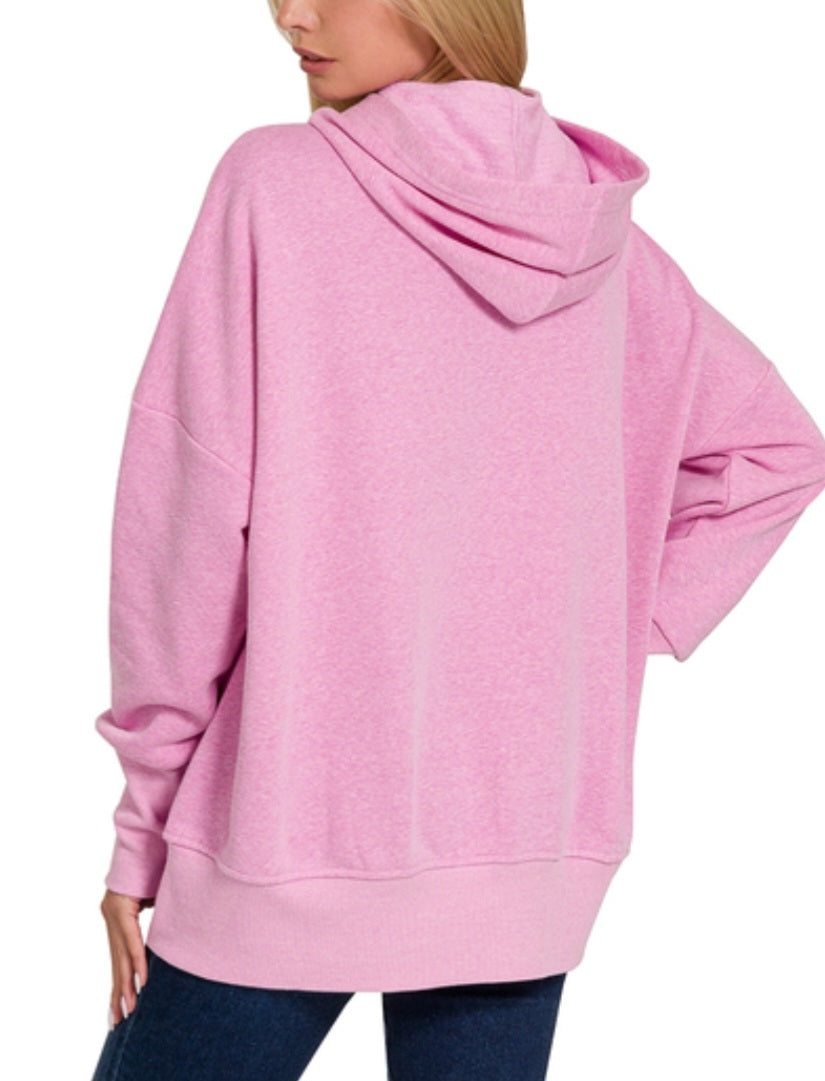 Zenana Half Snap Hooded Pullover Mauve