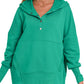 Zenana Half Snap Hooded Pullover Kelly Green