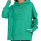 Zenana Half Snap Hooded Pullover Kelly Green