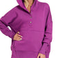 Zenana Half Snap Hooded Pullover Lt Plum