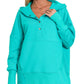 Zenana Half Snap Hooded Pullover Turquoise
