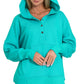 Zenana Half Snap Hooded Pullover Turquoise