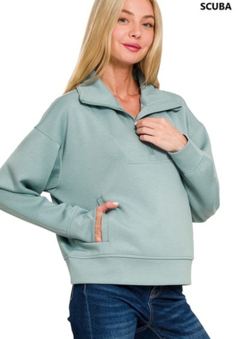 Scuba Zip Pullover Blue Grey