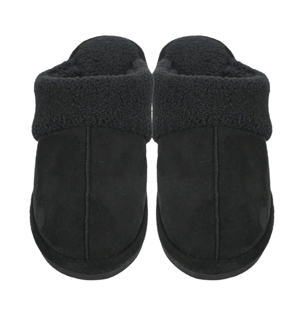 Faux Suede Sherpa C.C Slippers Black