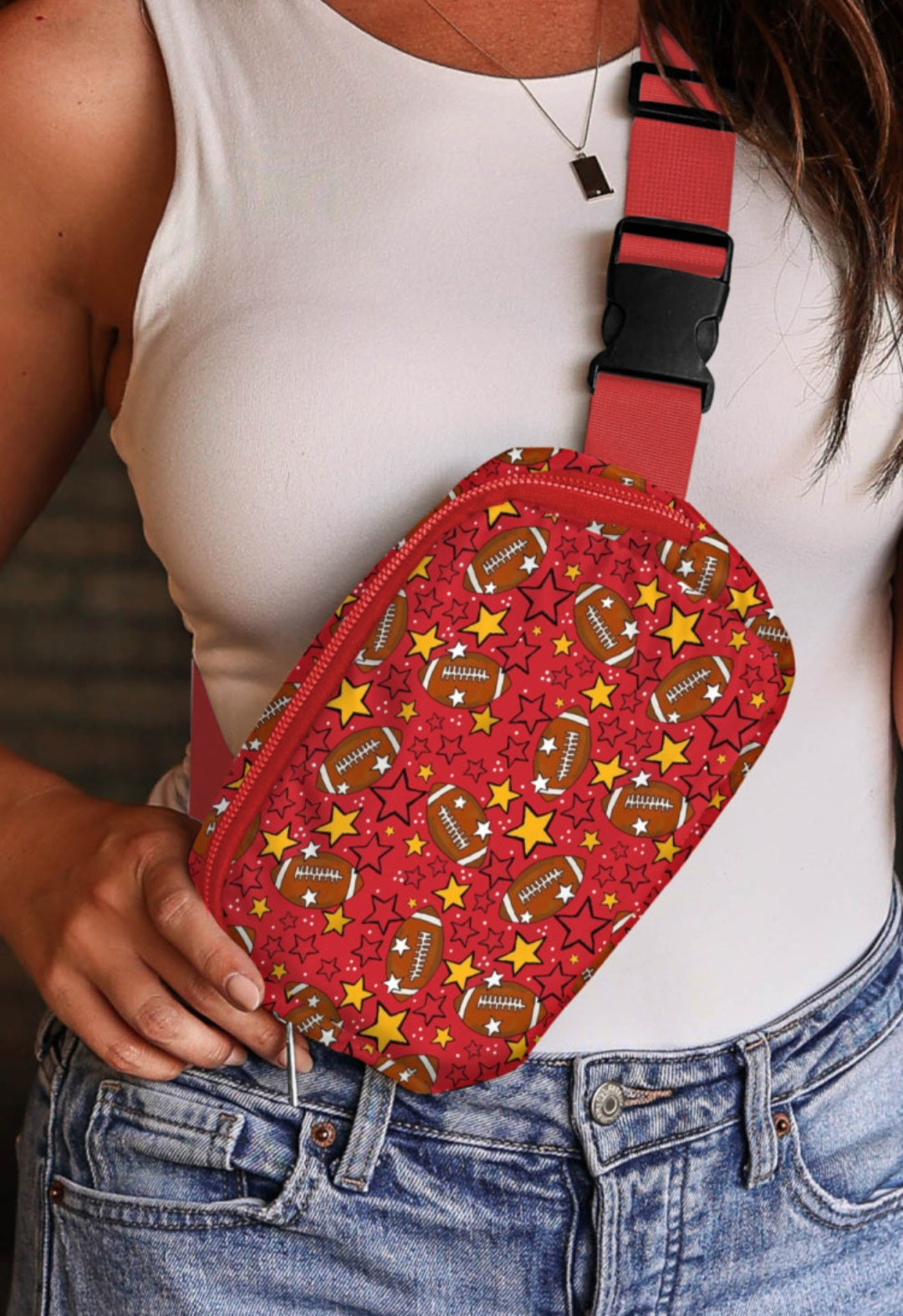 Red Football Crossbody FannyPack