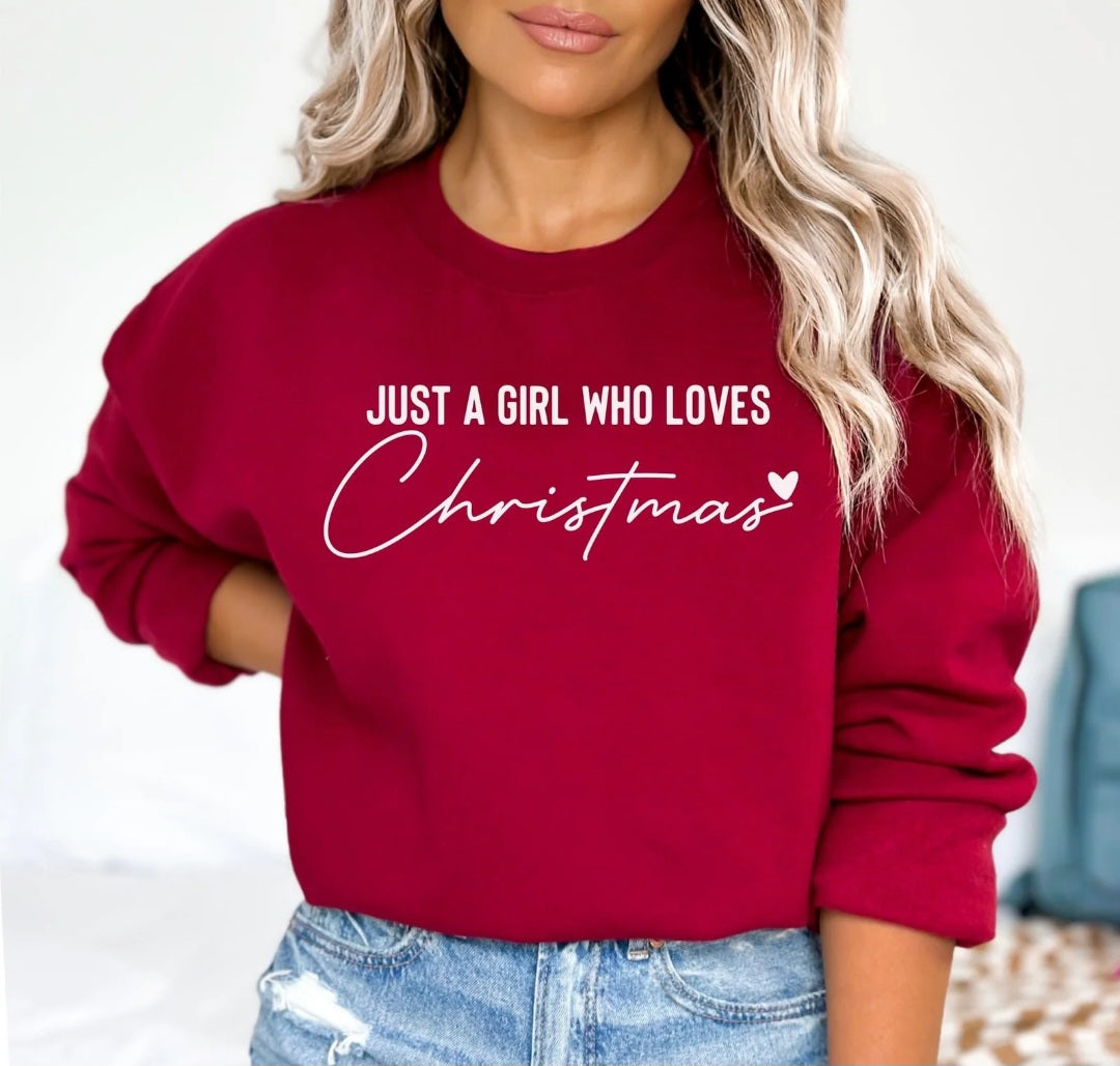 Just A Girl Who Loves Christmas  Sweatshirt Cardinal