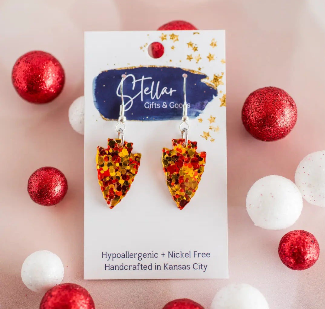 Petite Red & Gold Confetti Arrowhead Dangles