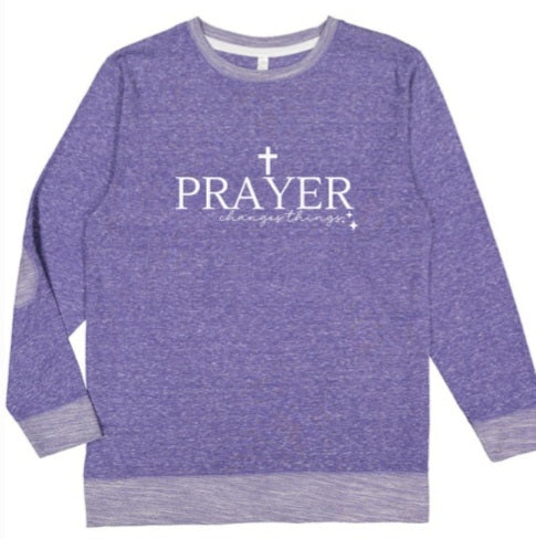 *DOORBUSTER* Prayer Changes Things French Terry Pullover Purple