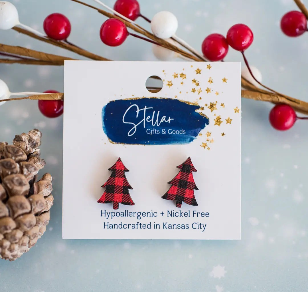 Red Buffalo Check Tree Earrings