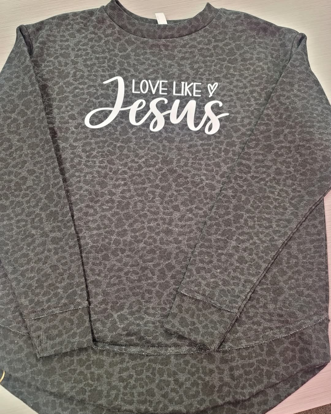 Love Like Jesus Black Leopard LAT Fleece Tunic