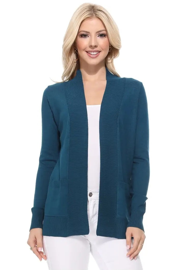 Ribbed Edge Pocket Cardigan Teal