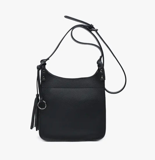 Square Side Tassel Crossbody Black