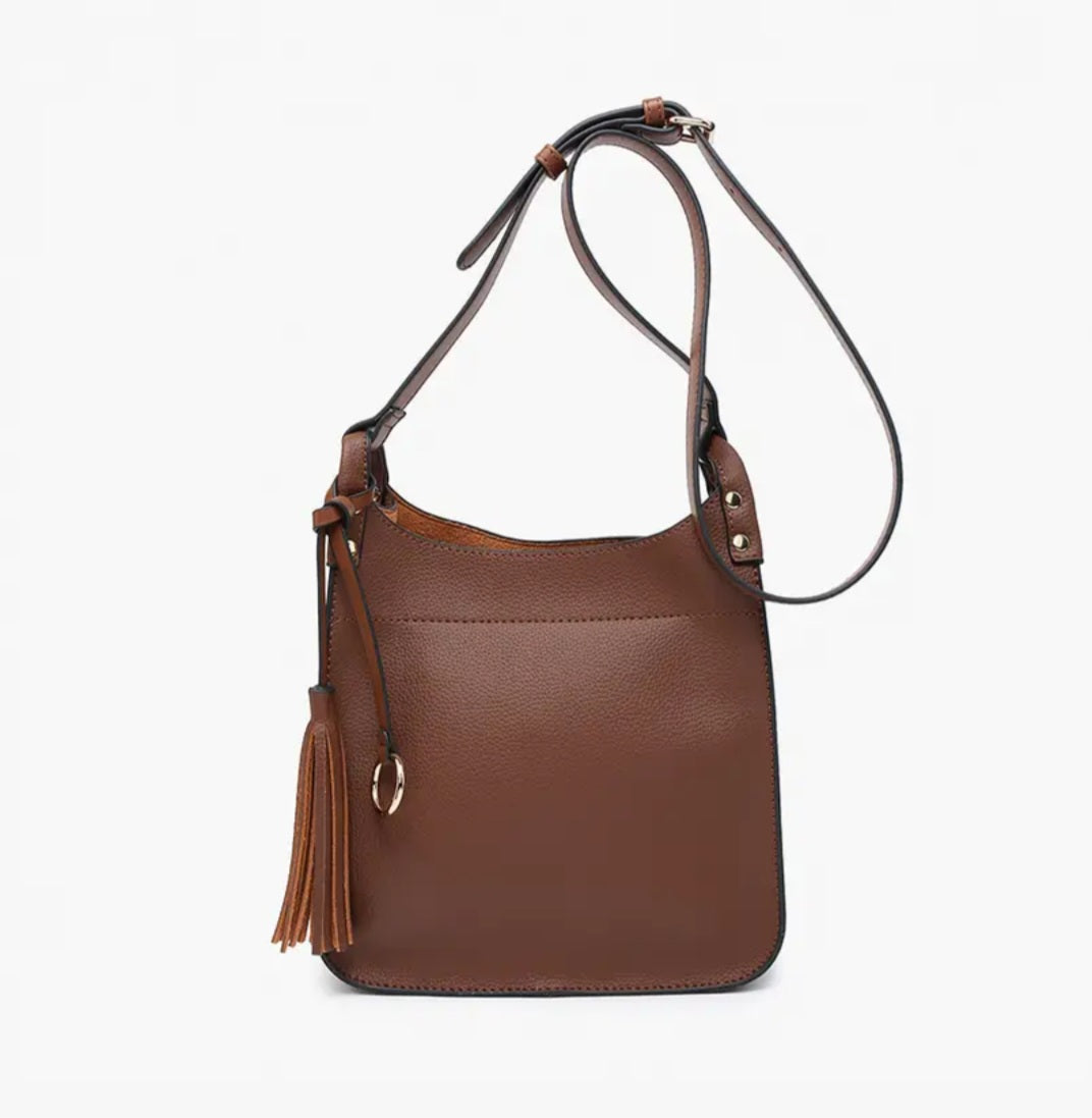 Square Side Tassel Crossbody Brown