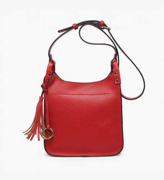 Square Side Tassel Crossbody Red