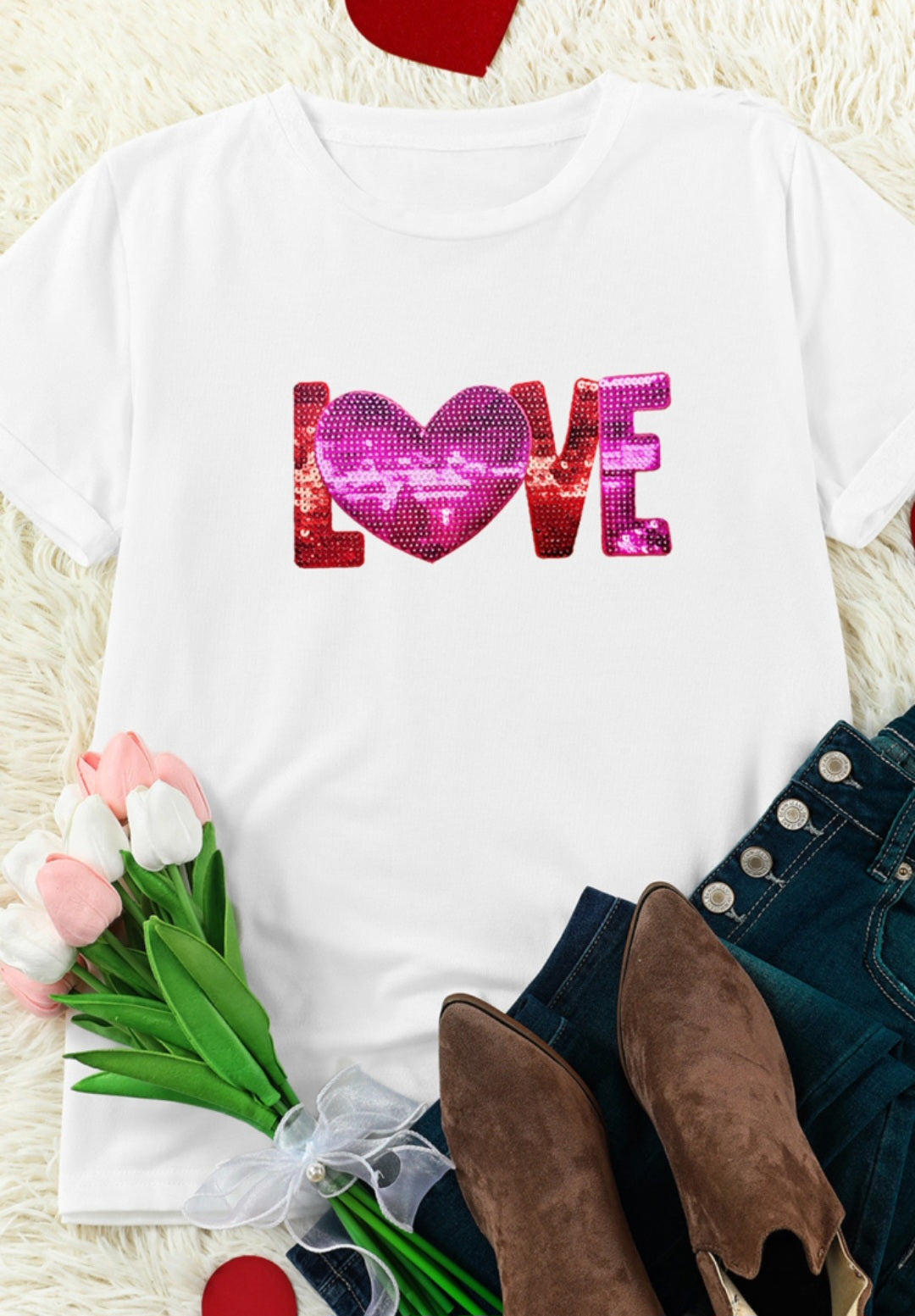 Sequin LOVE Patch Tee
